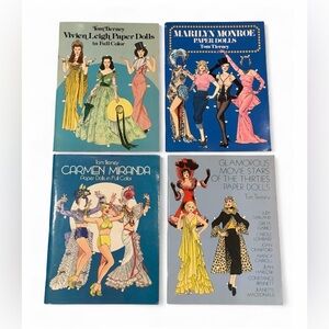 Lot Of 4 Vintage Tom Tierney Uncut Paper Dolls Marilyn Monroe Vivian Leigh